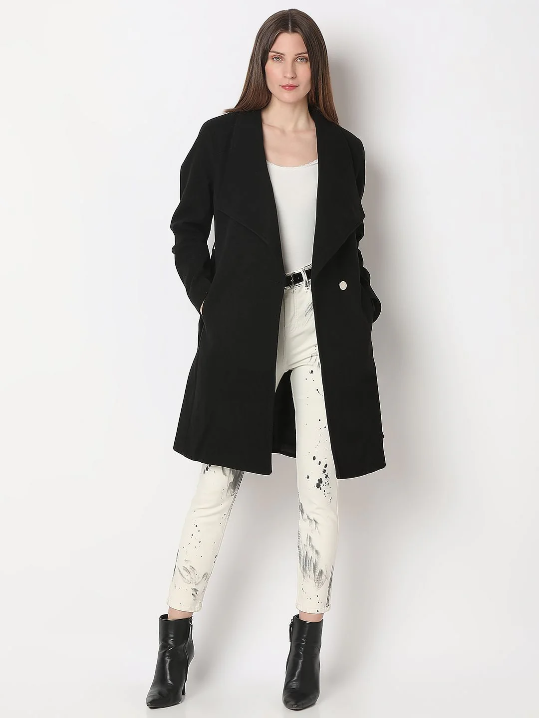 Black Felt Long Coat - Image 5