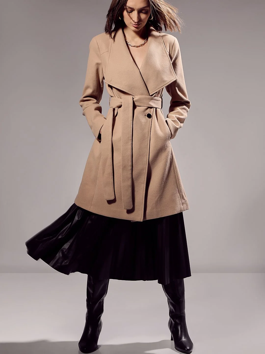 Beige Felt Long Coat