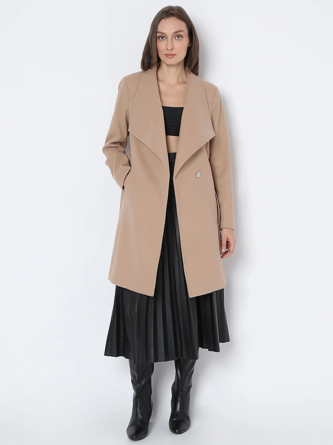 Beige Felt Long Coat - Image 2
