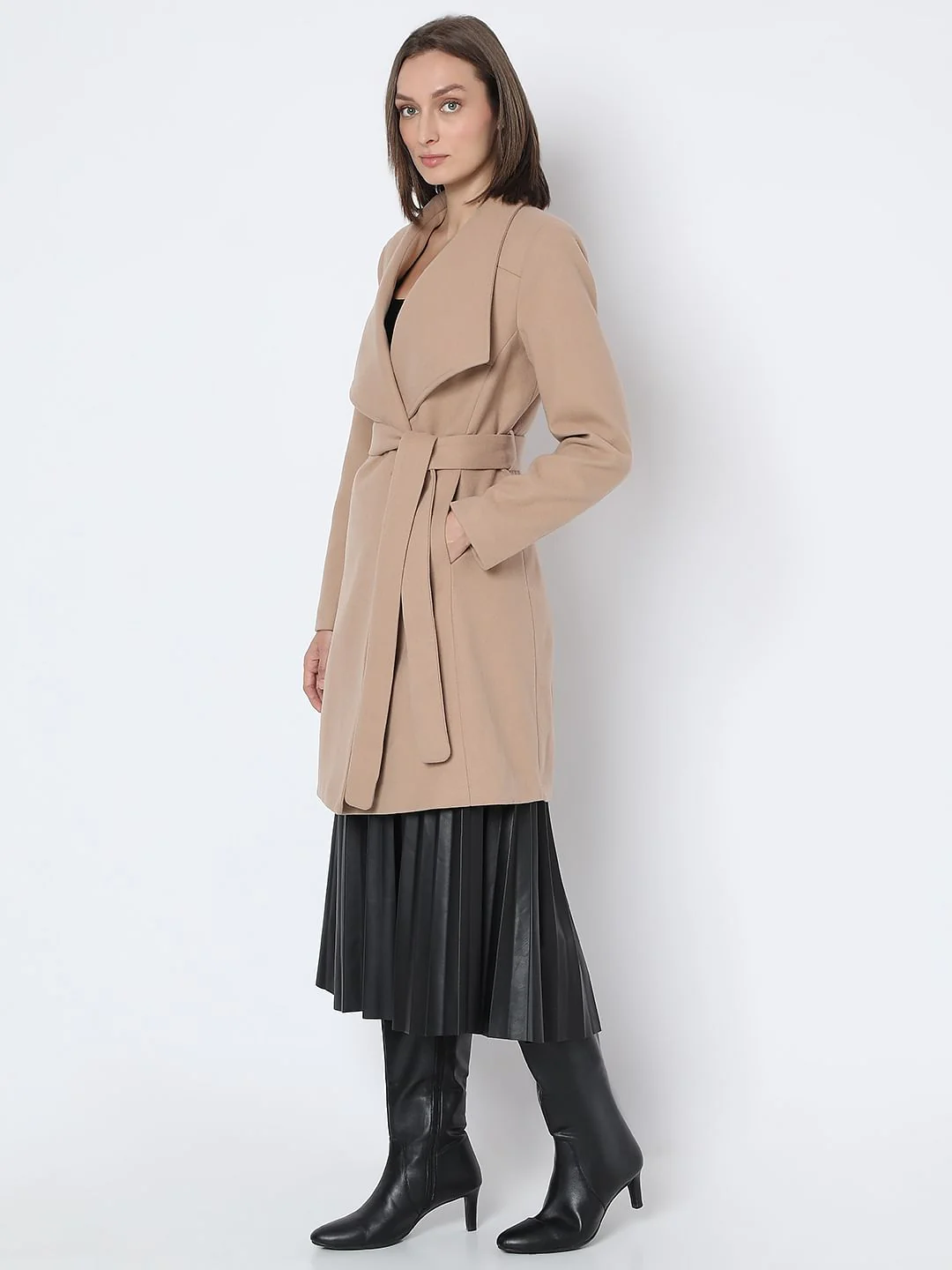 Beige Felt Long Coat - Image 3