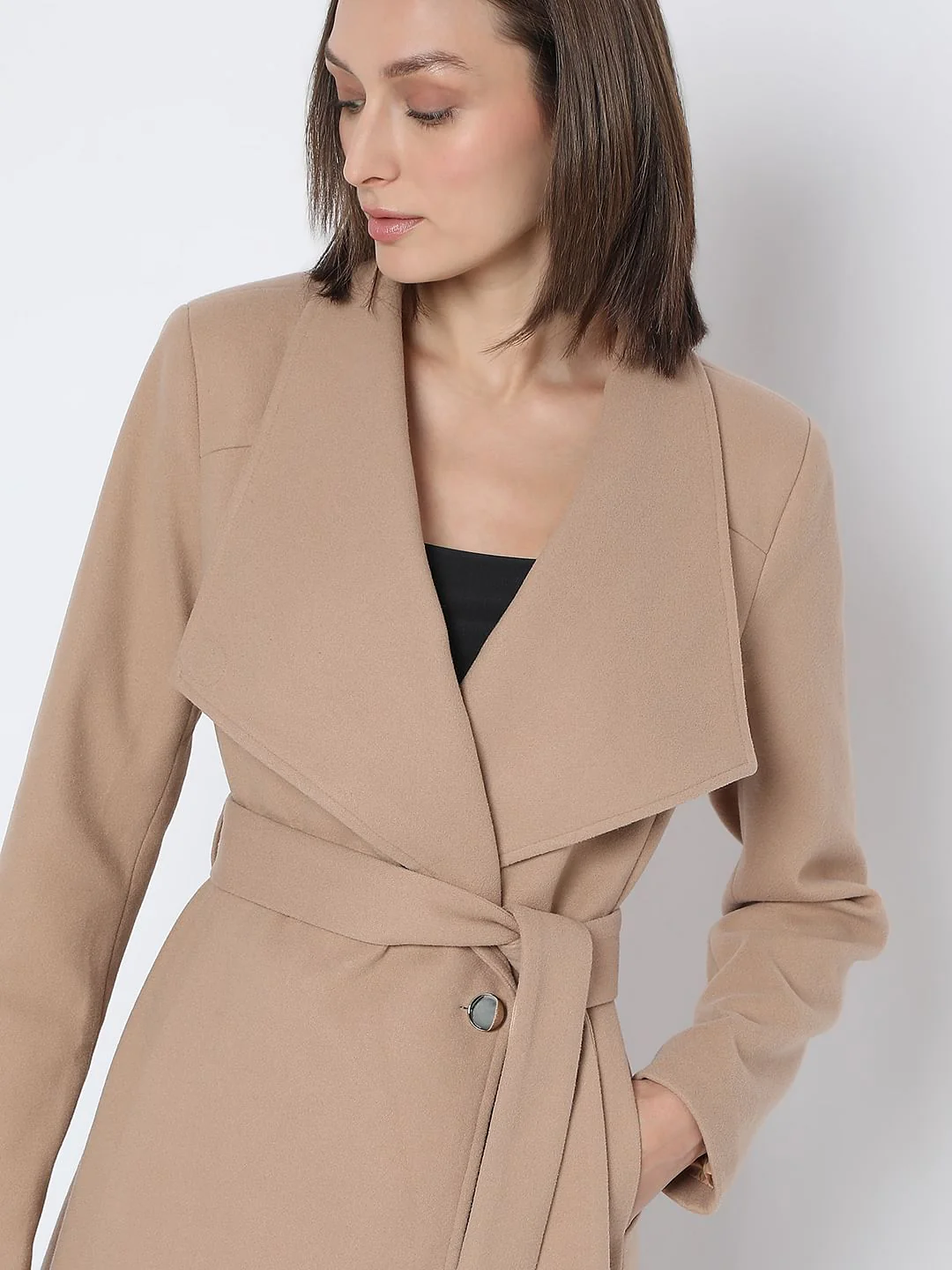 Beige Felt Long Coat - Image 5