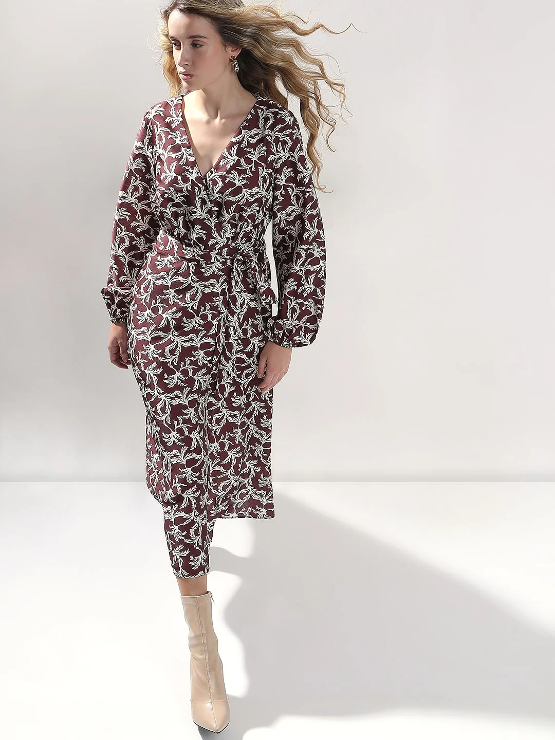 Dark Brown Floral Midi Dress