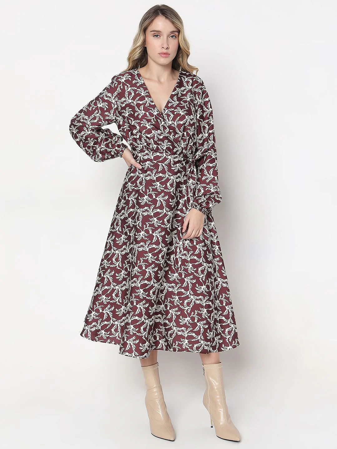 Dark Brown Floral Midi Dress - Image 2