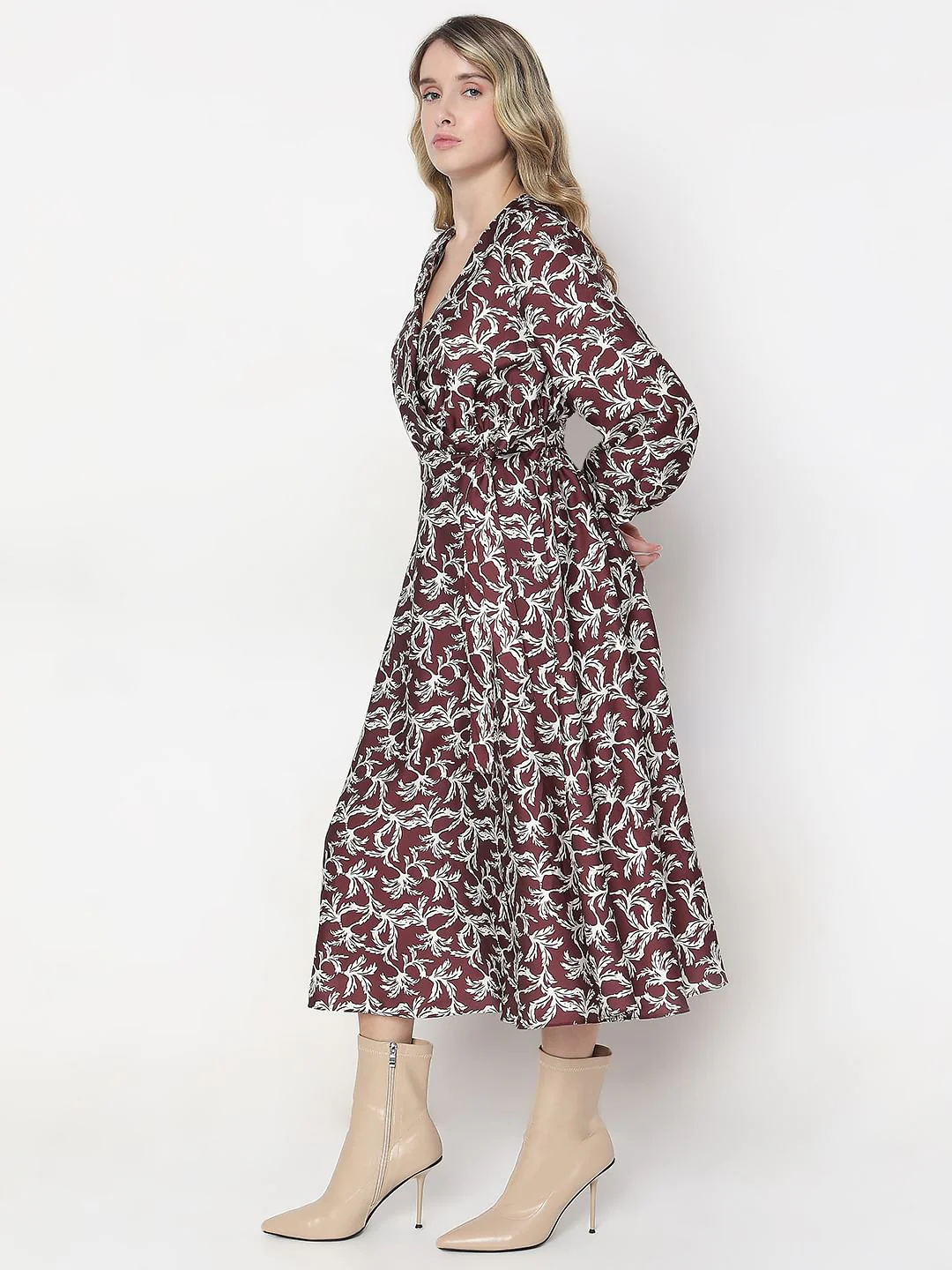 Dark Brown Floral Midi Dress - Image 3