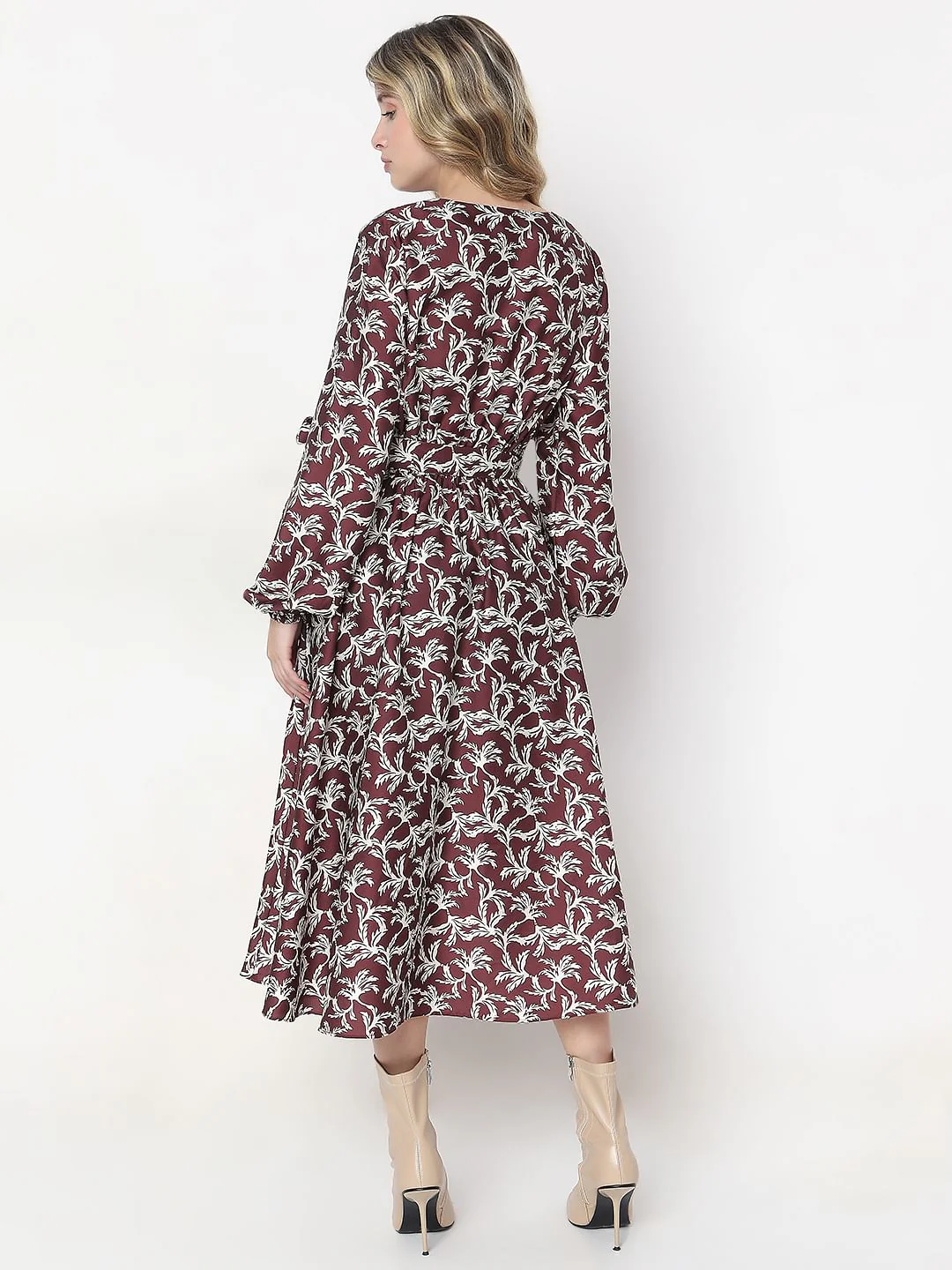 Dark Brown Floral Midi Dress - Image 4