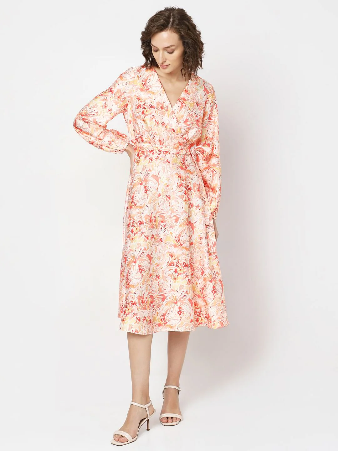 Orange Printed Midi Dress - Image 2