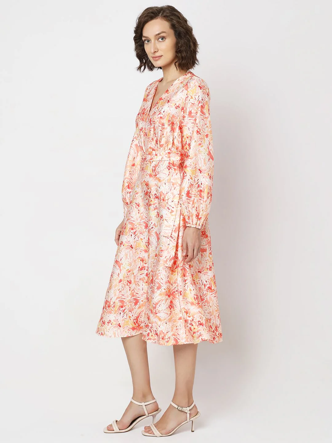 Orange Printed Midi Dress - Image 3