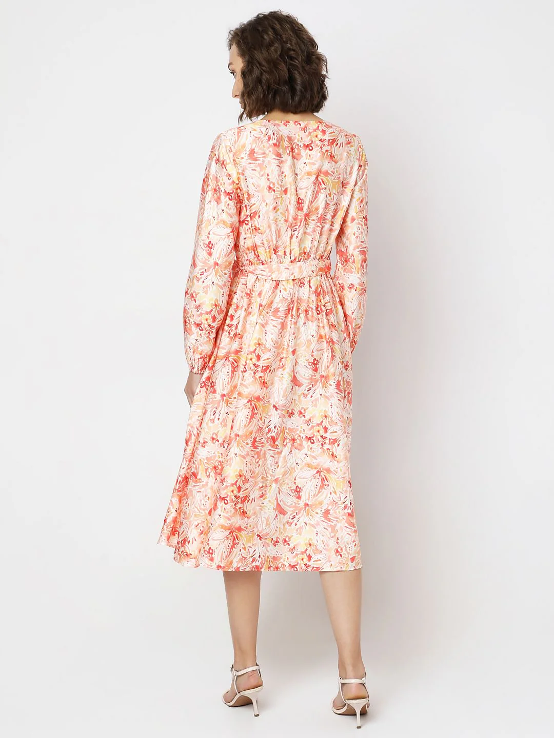 Orange Printed Midi Dress - Image 4