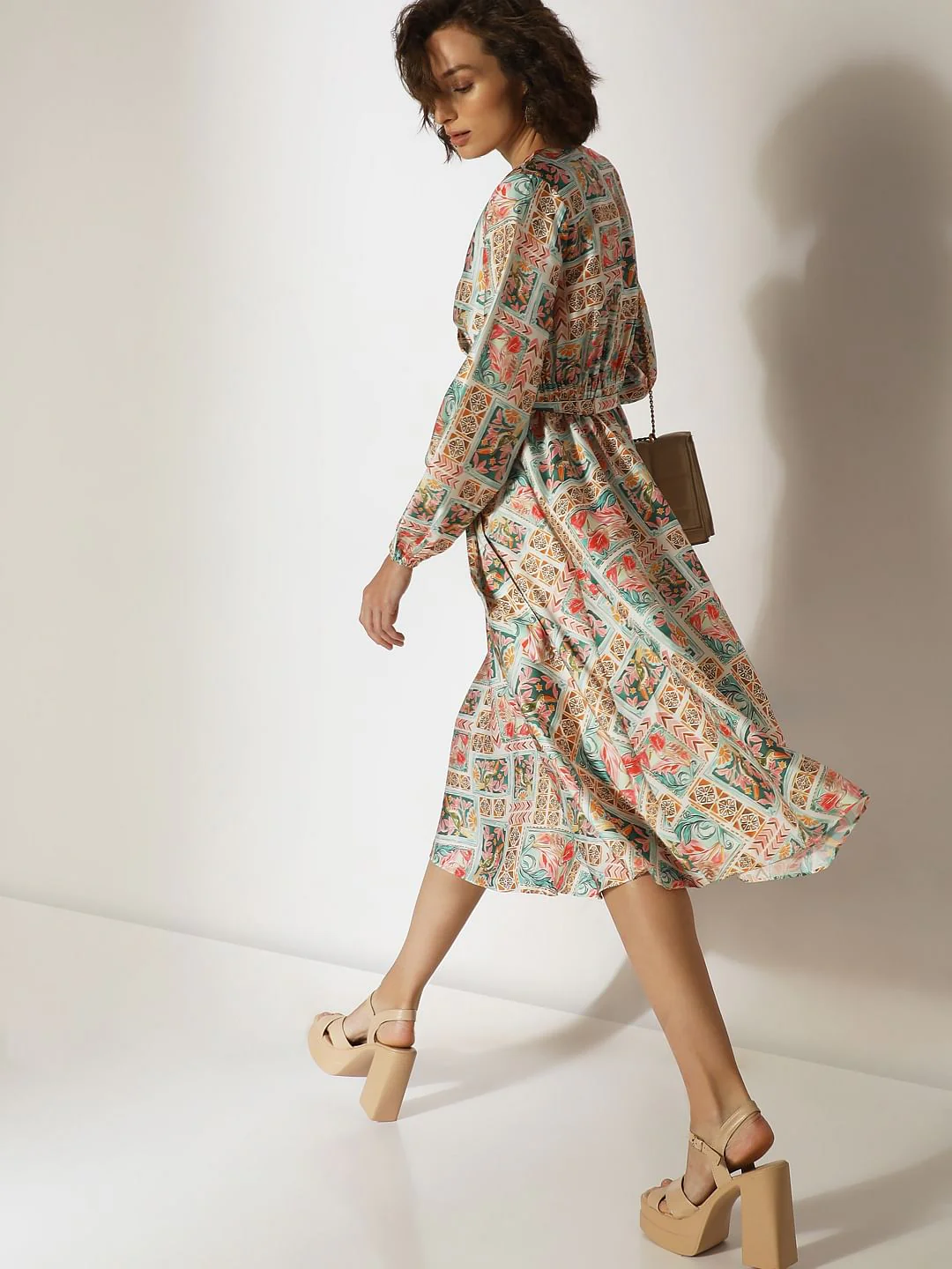 Mint Green Printed Midi Dress