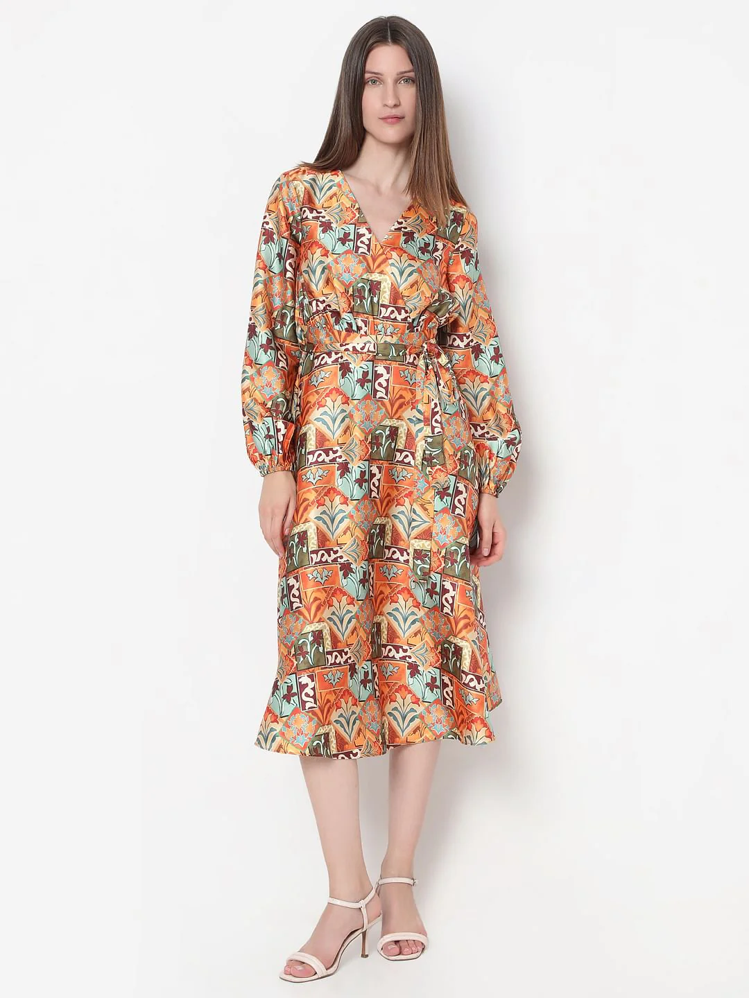 Rust Printed Midi Dress - Image 2