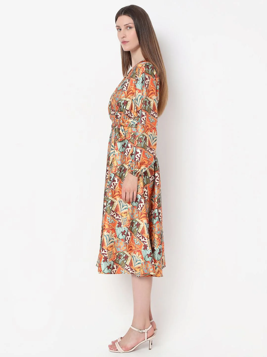 Rust Printed Midi Dress - Image 3