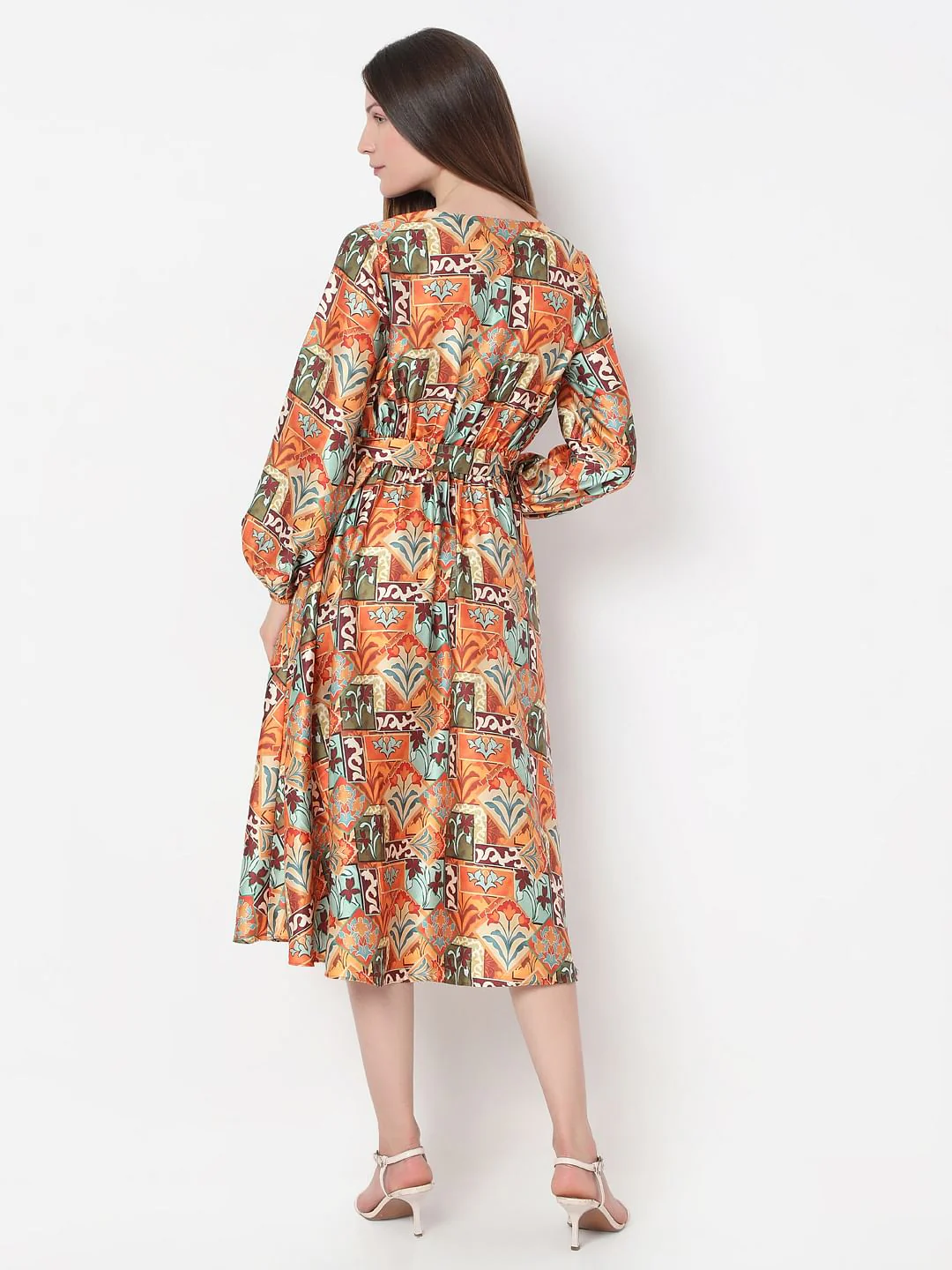 Rust Printed Midi Dress - Image 4