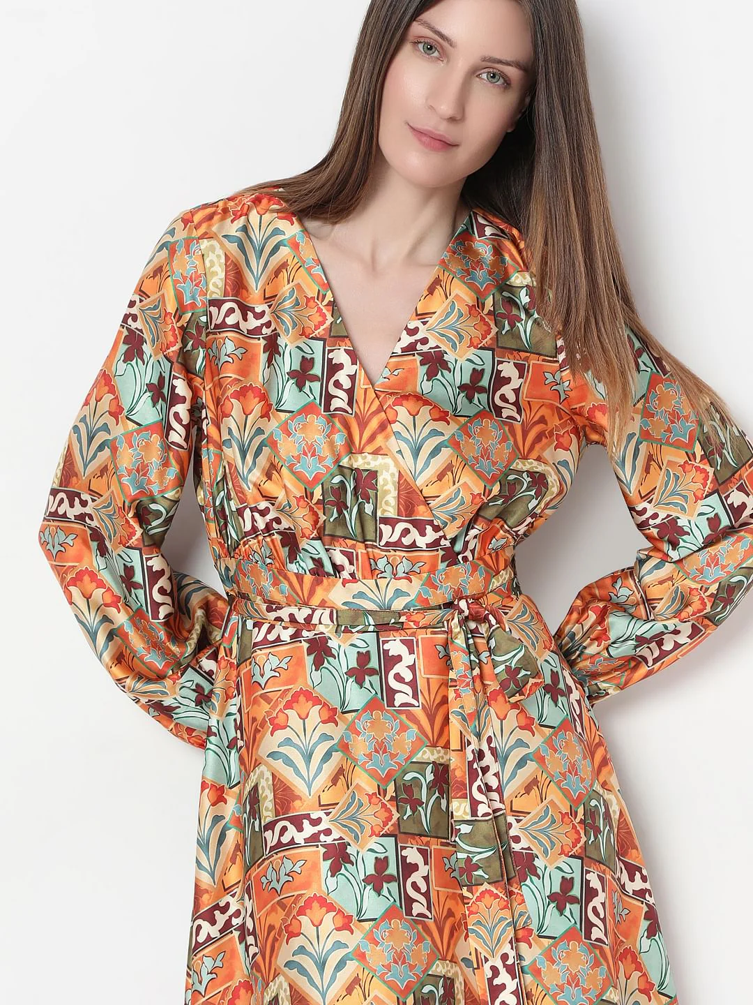 Rust Printed Midi Dress - Image 5