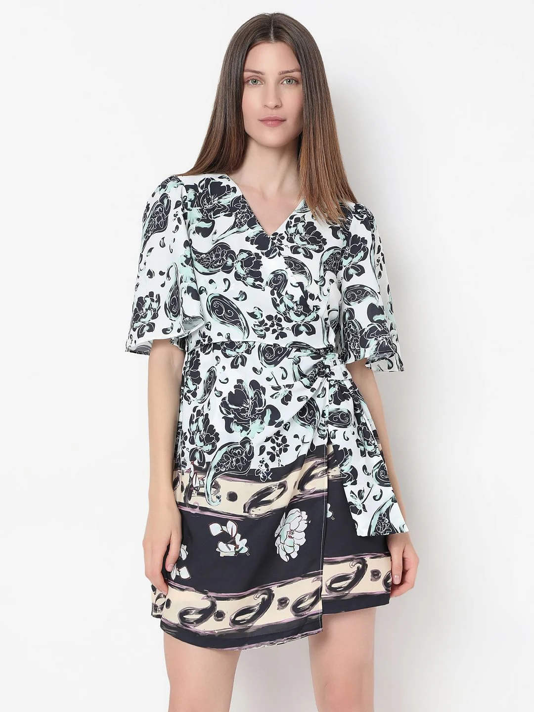 Black & White Printed Wrap Dress - Image 2