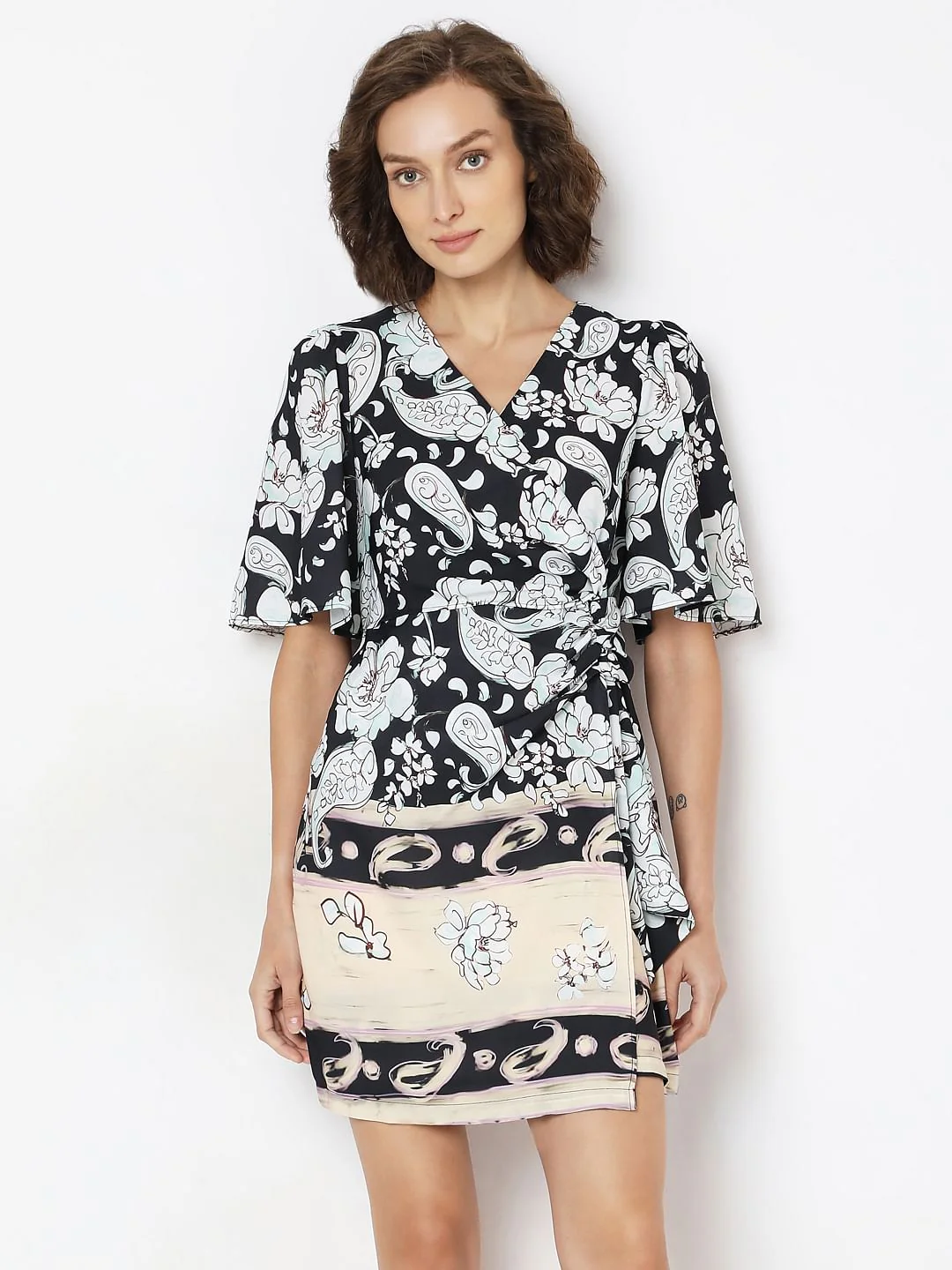 Black Printed Wrap Dress - Image 2