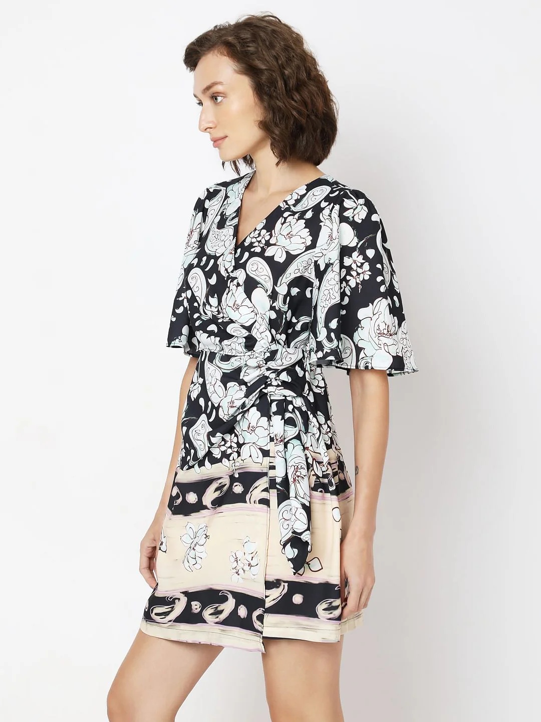 Black Printed Wrap Dress - Image 3