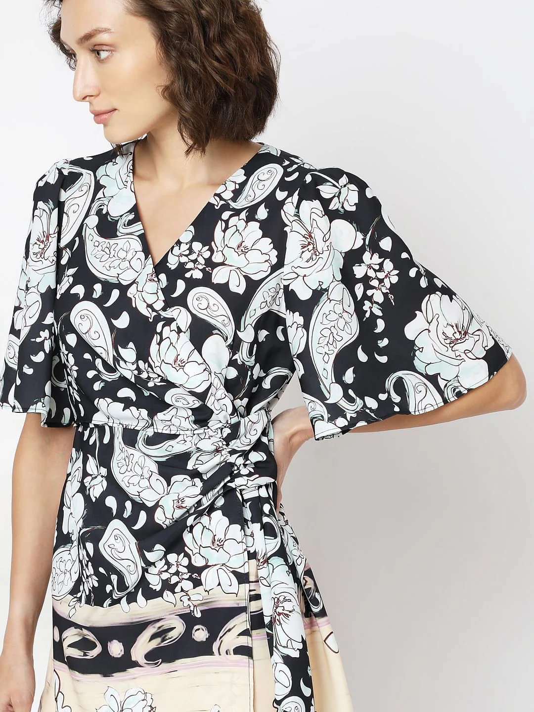 Black Printed Wrap Dress - Image 6