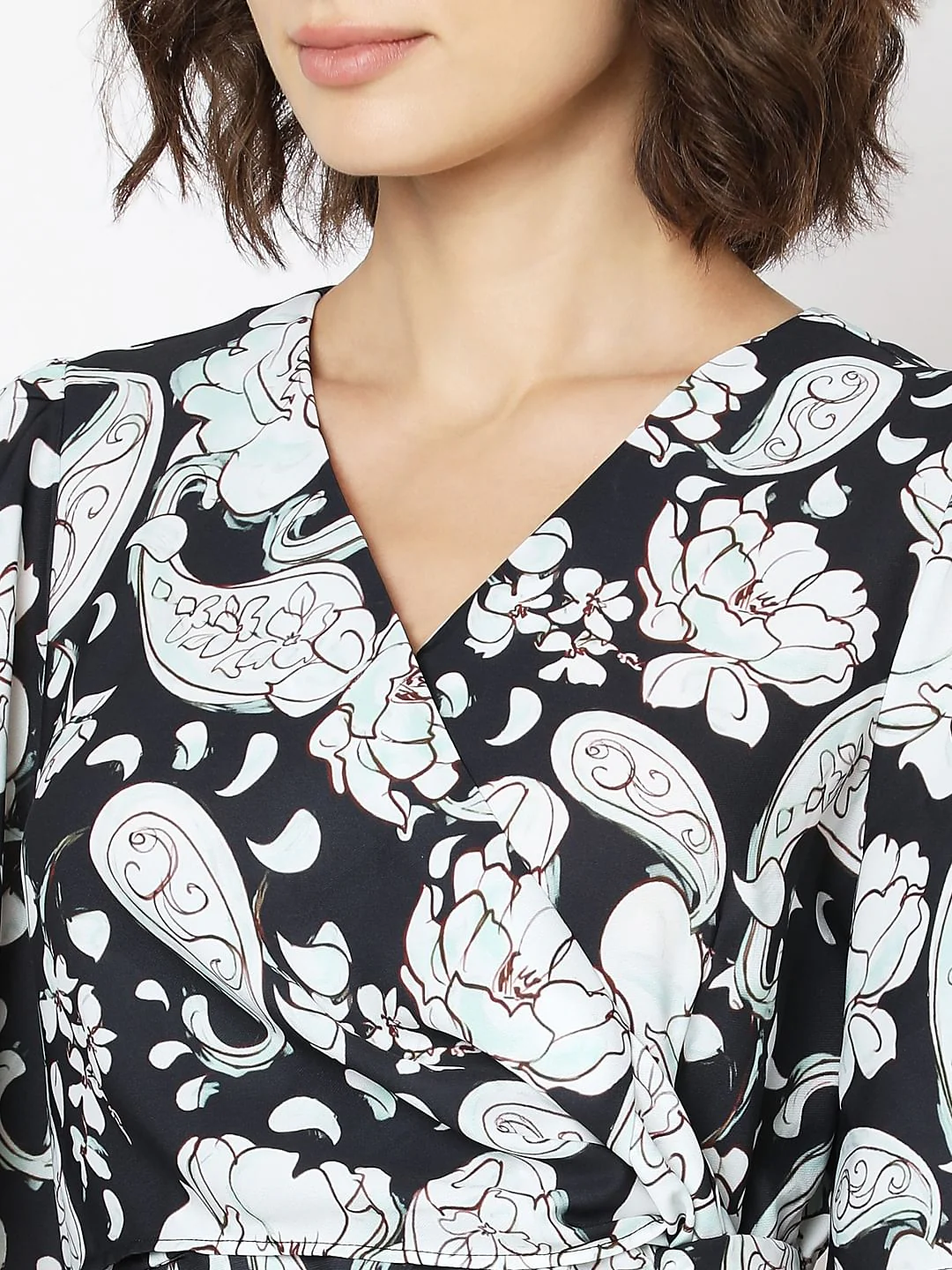 Black Printed Wrap Dress - Image 8
