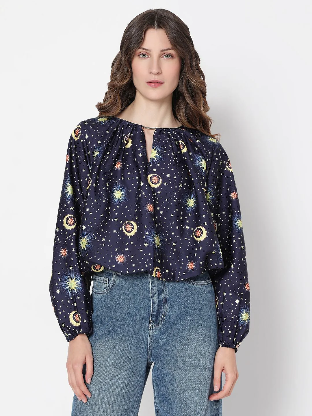 Navy Blue Printed Top - Image 2