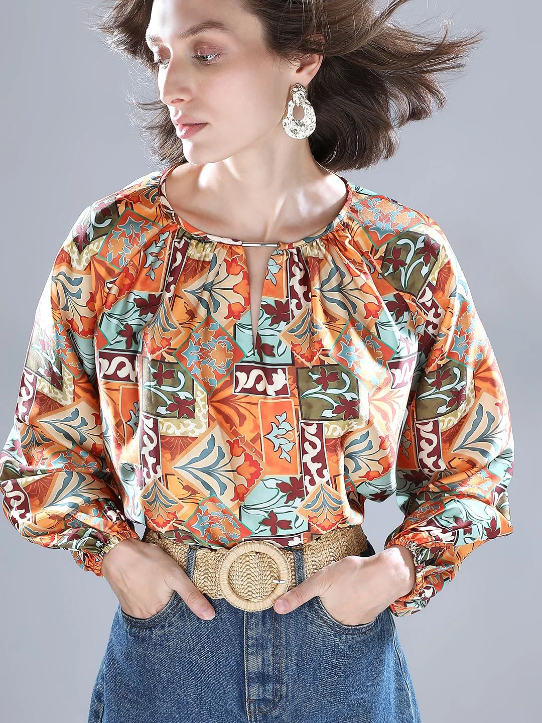 Rust Printed Top