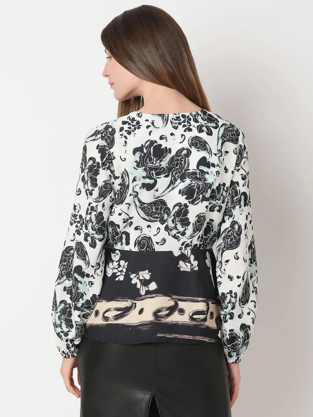 White Mixed Print Wrap Top - Image 4