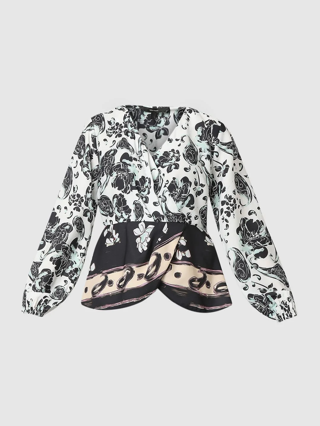 White Mixed Print Wrap Top - Image 7