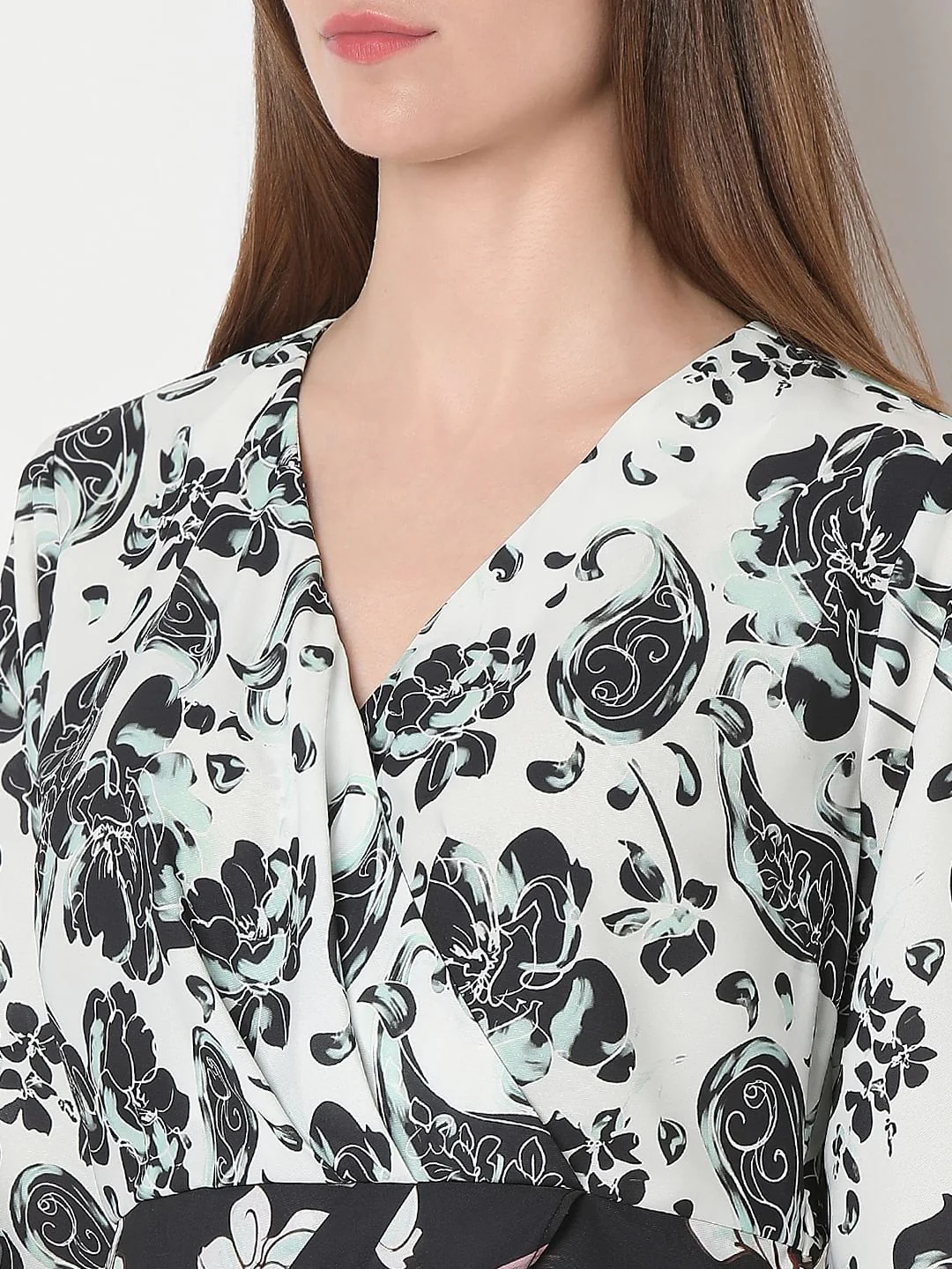 White Mixed Print Wrap Top - Image 8