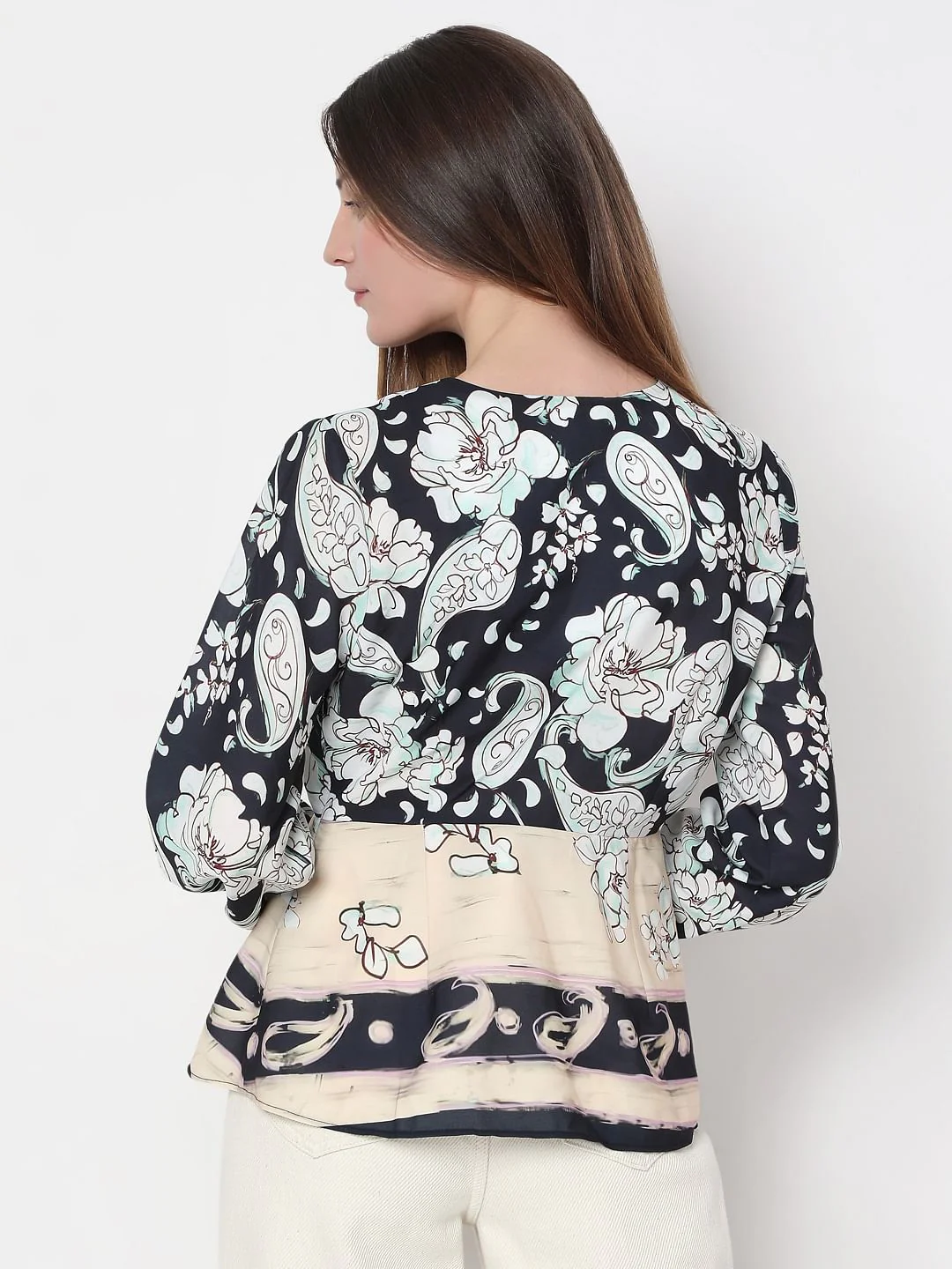 Black Mixed Print Wrap Top - Image 4