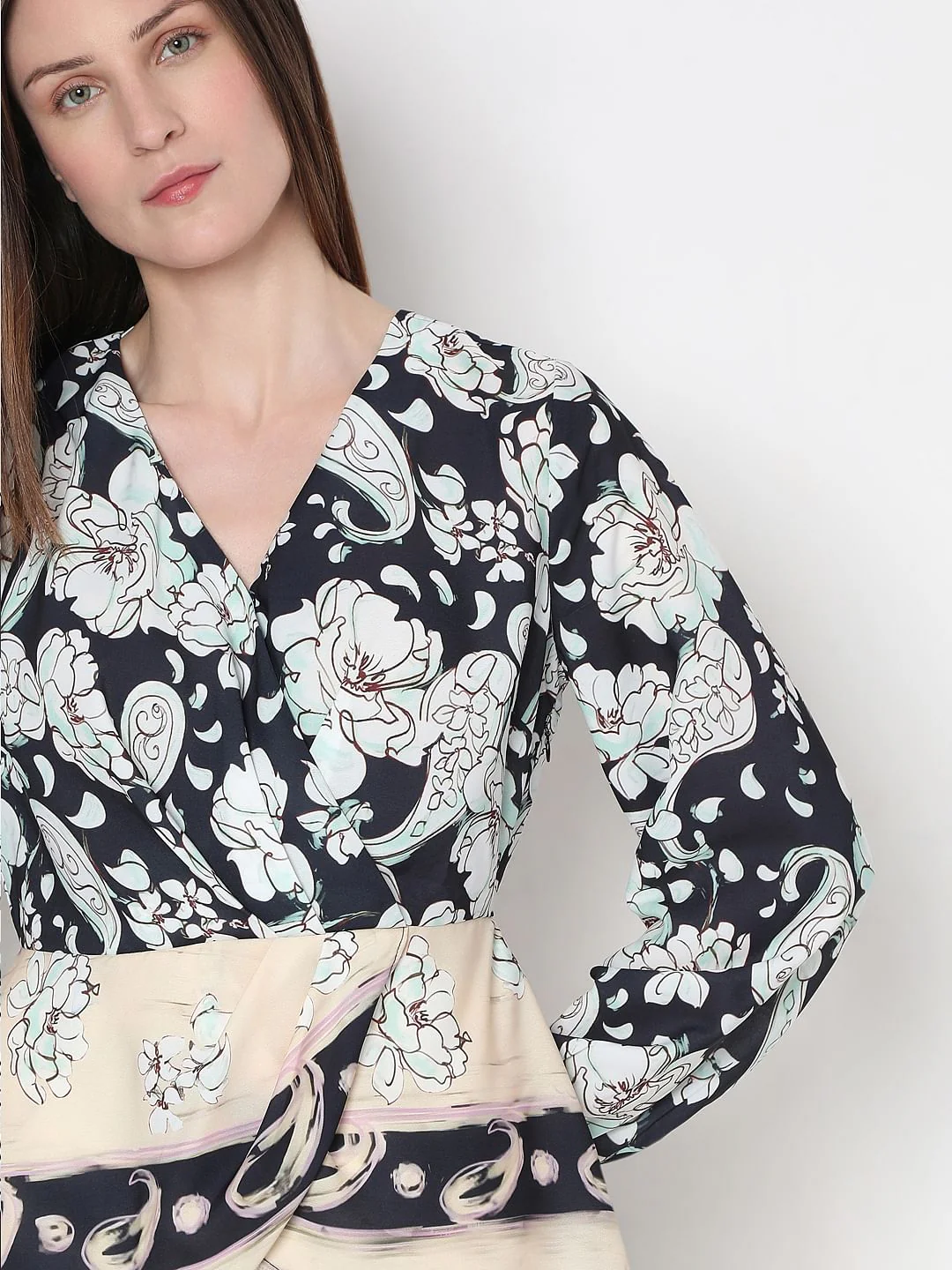 Black Mixed Print Wrap Top - Image 6