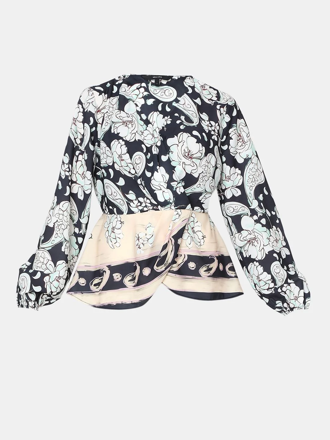 Black Mixed Print Wrap Top - Image 7
