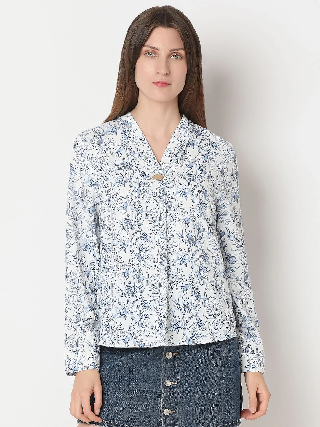 White Printed Full Sleeves Top - Image 2