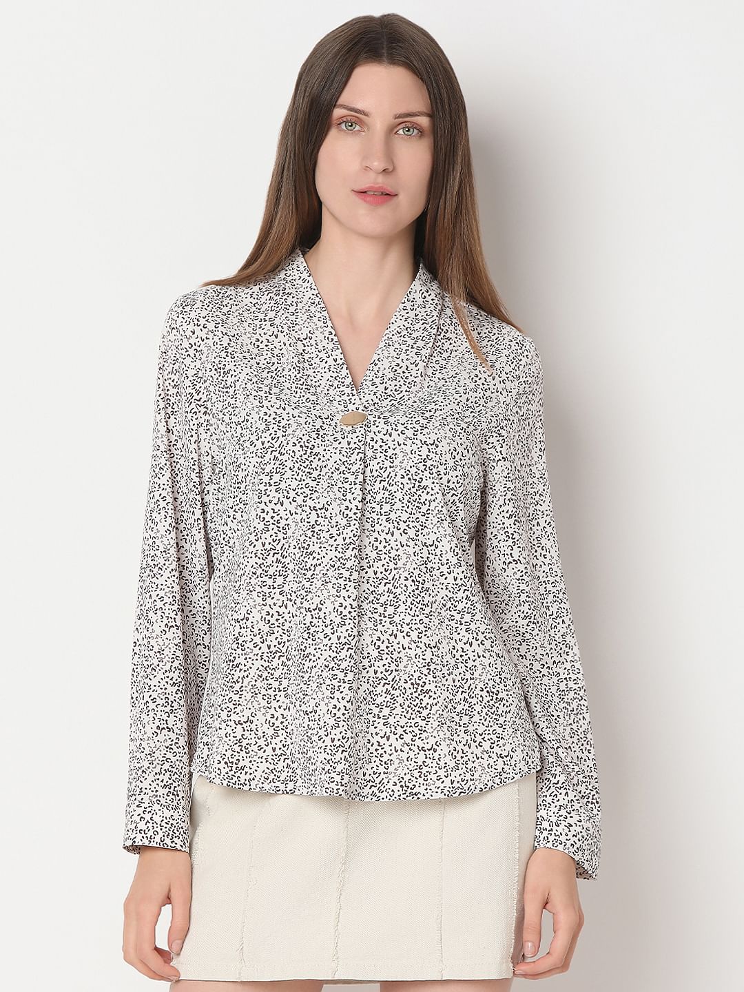 White Ditsy Animal Print Top - Image 2