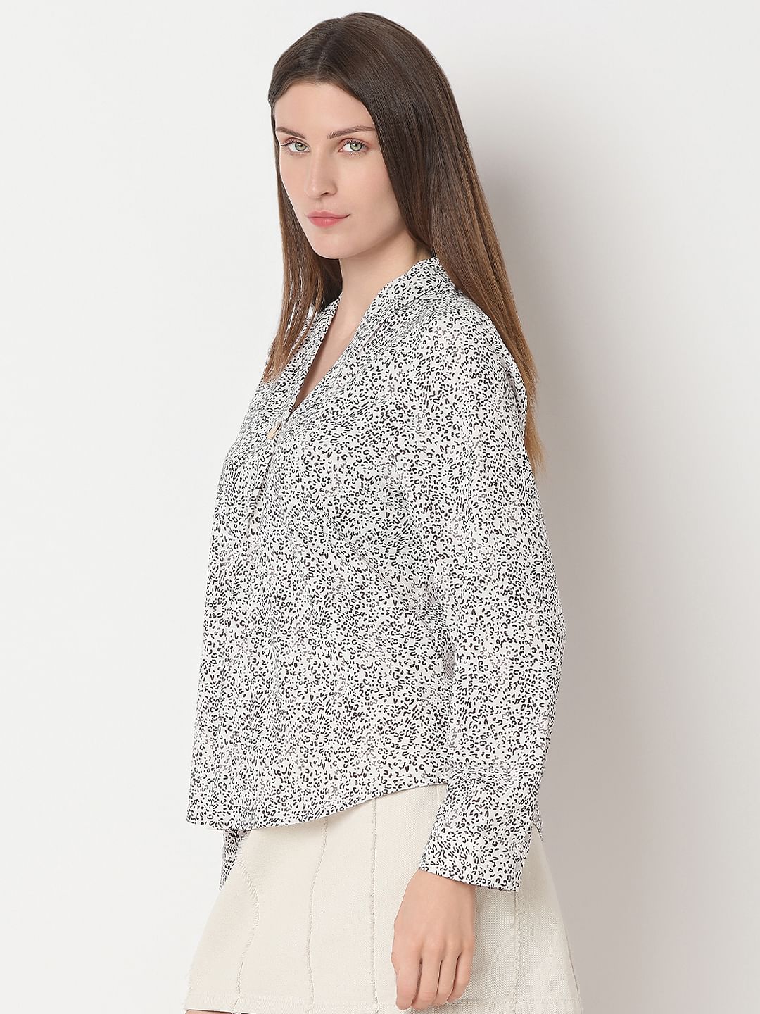 White Ditsy Animal Print Top - Image 3