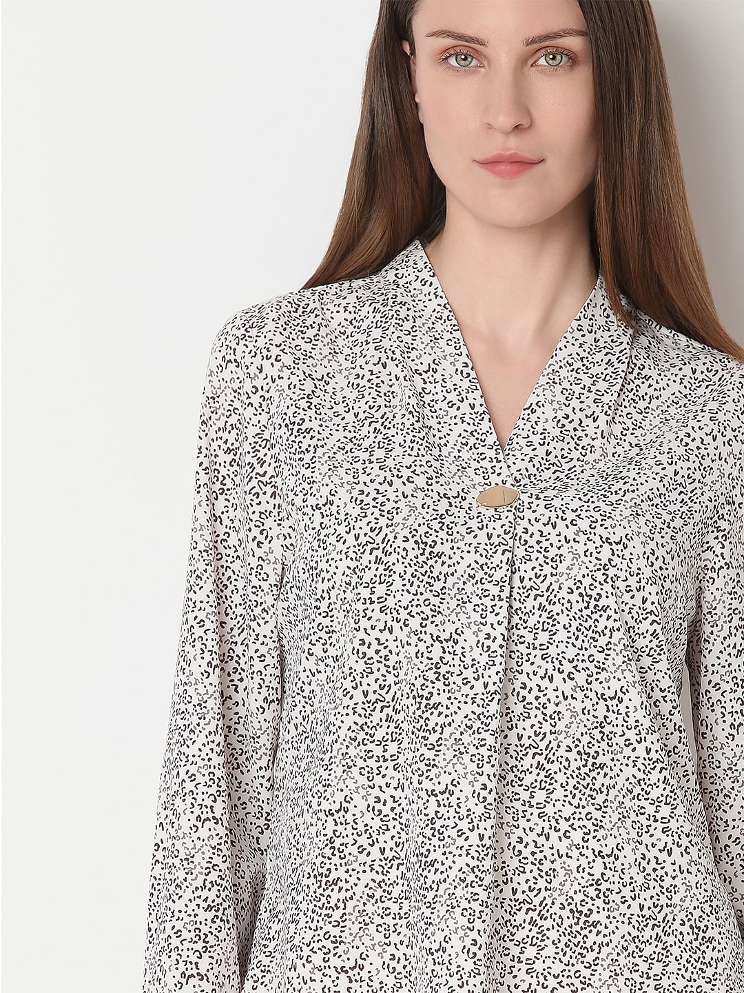 White Ditsy Animal Print Top - Image 6