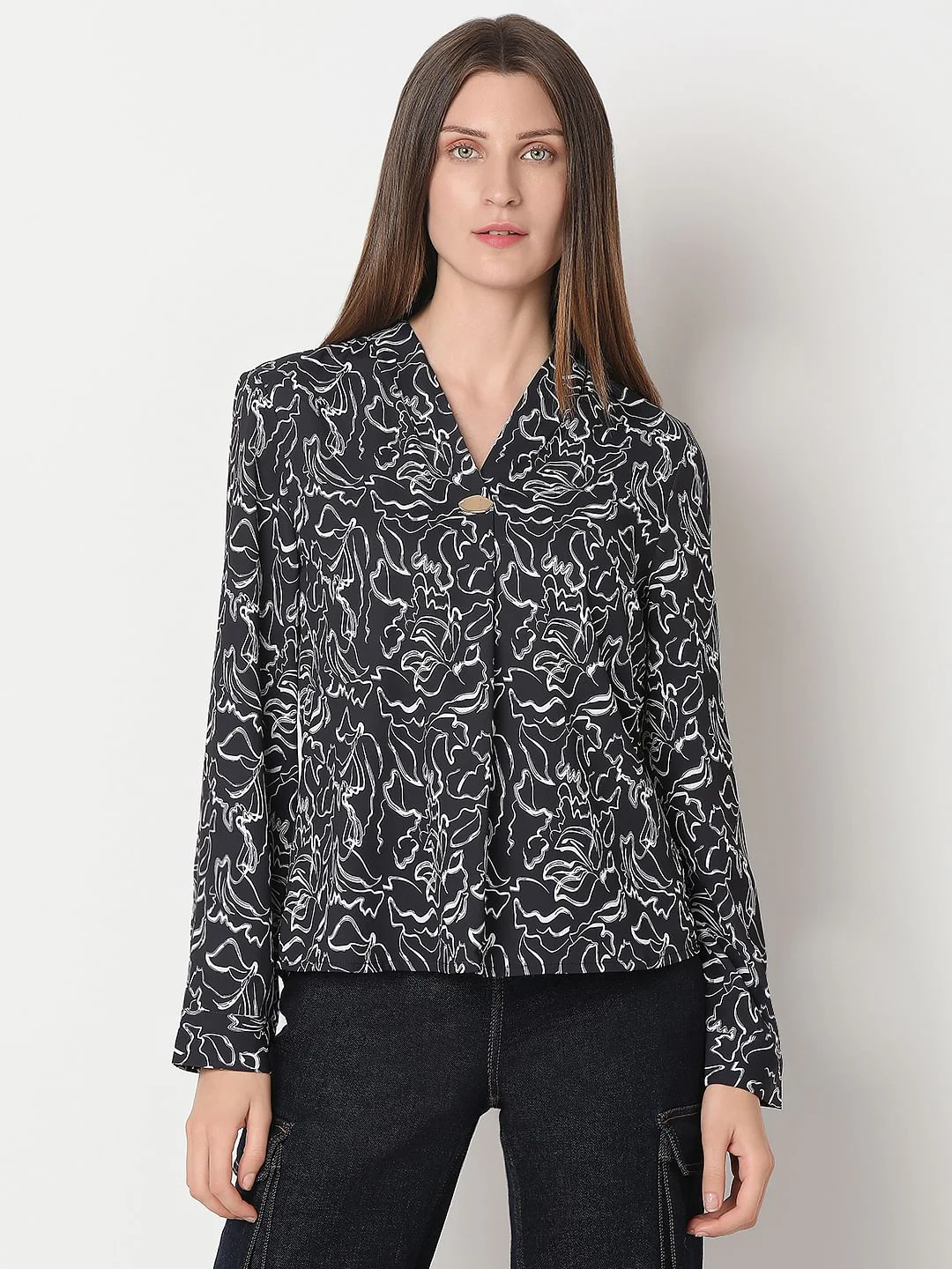 Black Printed Full Sleeves Top - Image 2
