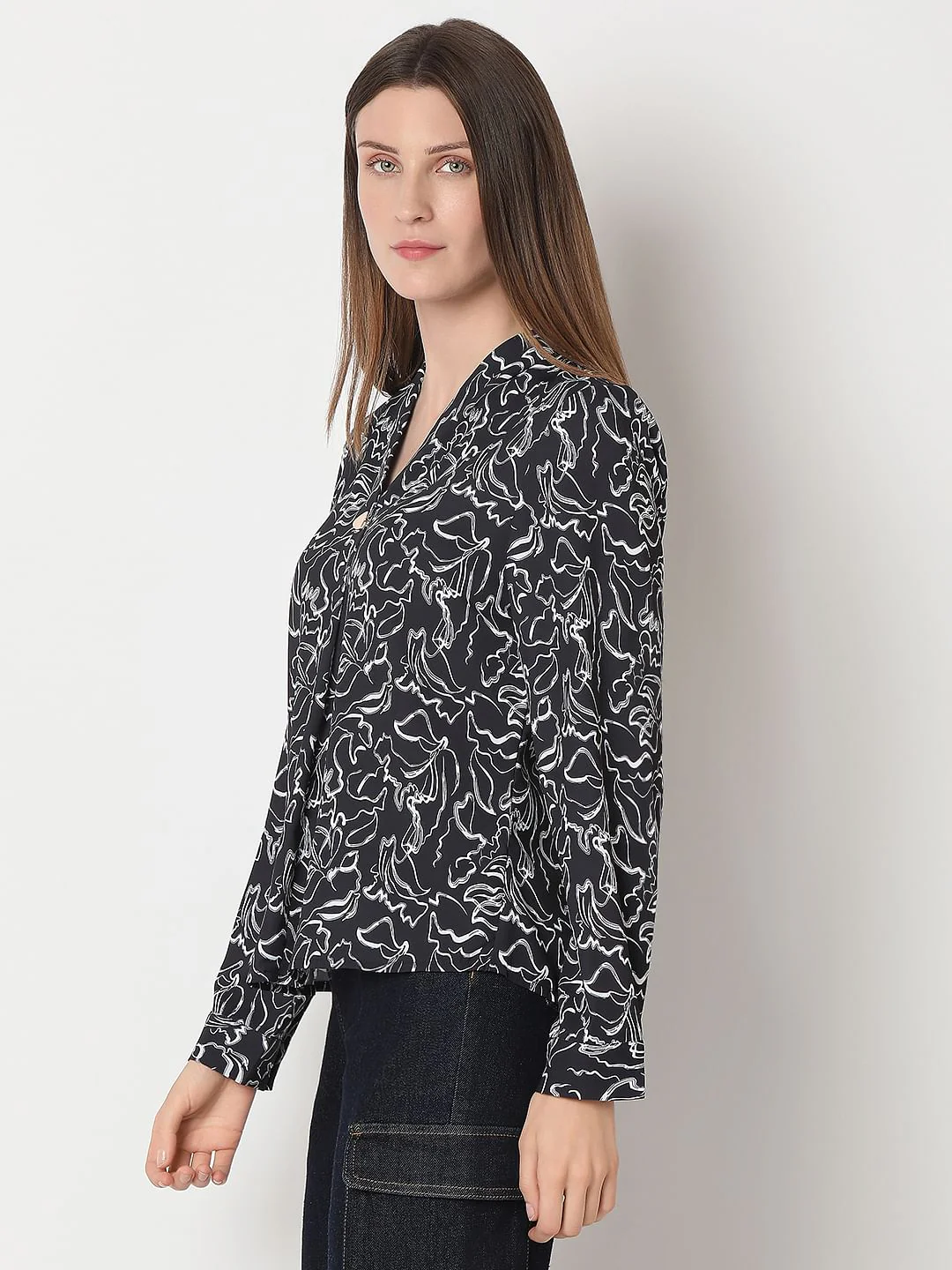 Black Printed Full Sleeves Top - Image 3