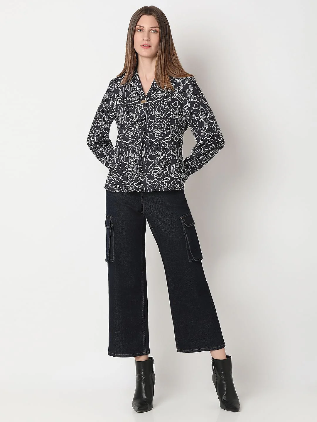 Black Printed Full Sleeves Top - Image 5