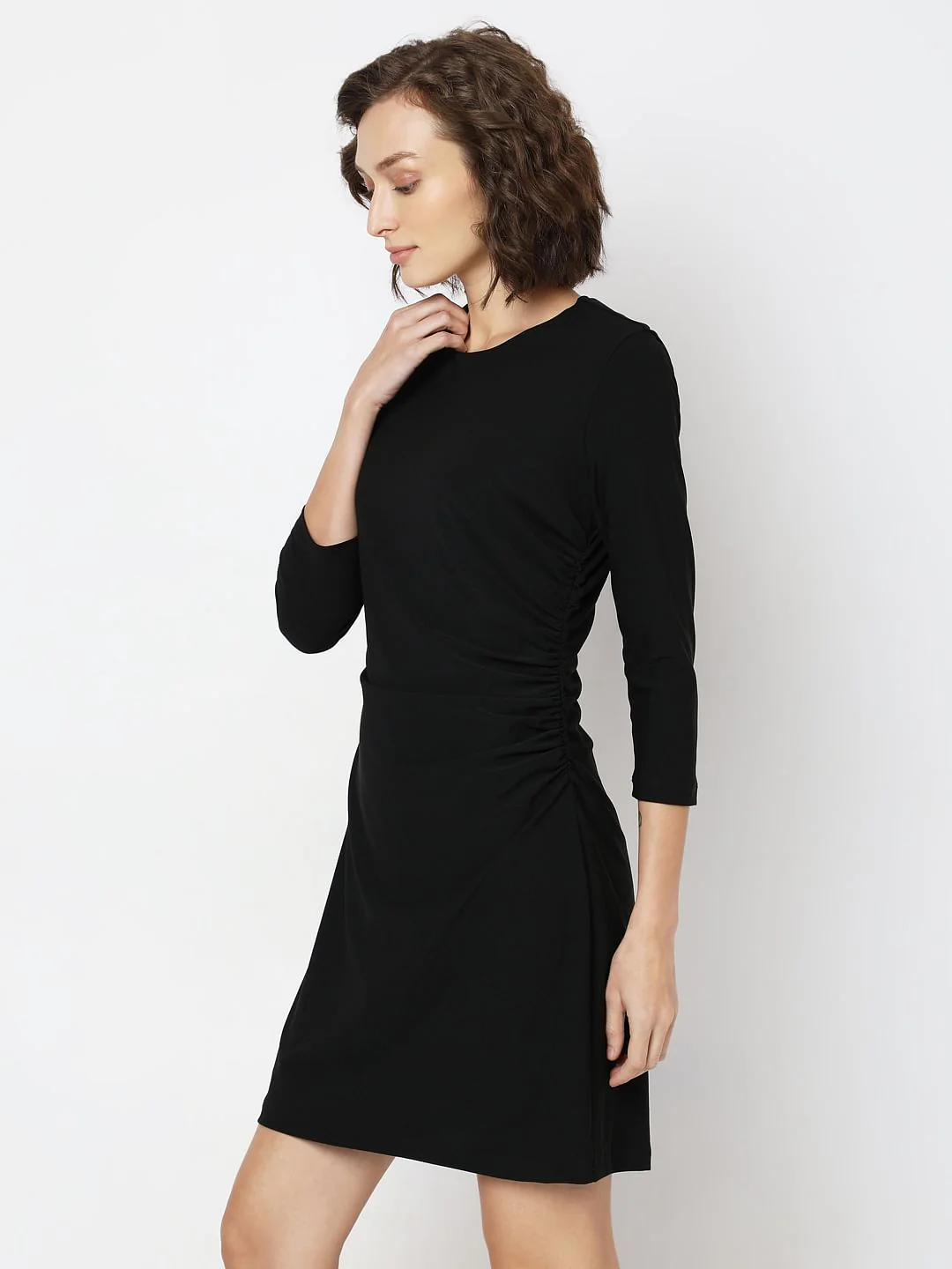 Black Round Neck Mini Dress - Image 3