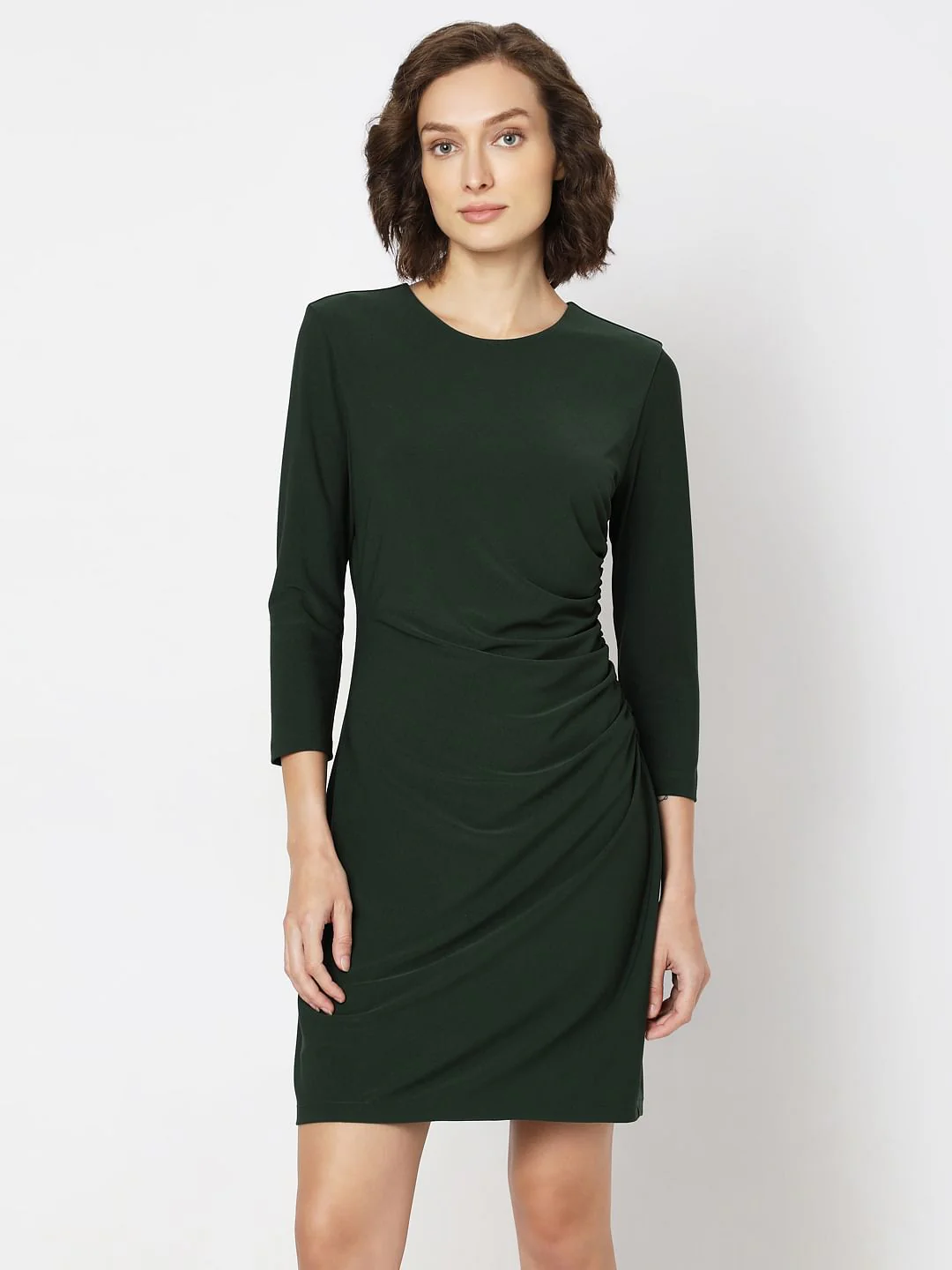 Dark Green Round Neck Mini Dress - Image 2