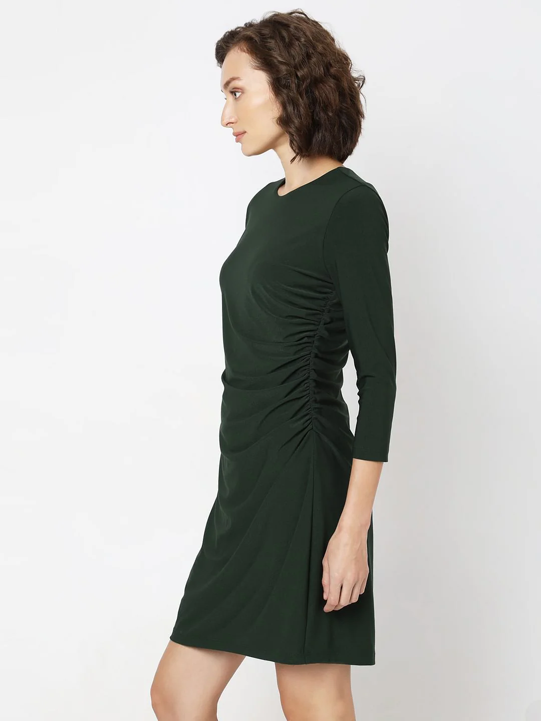 Dark Green Round Neck Mini Dress - Image 3