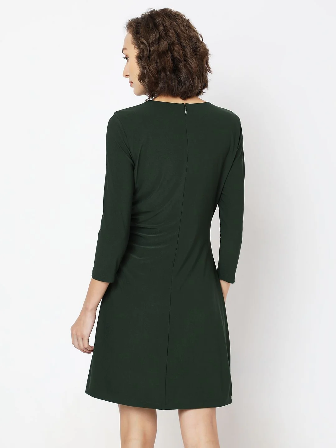 Dark Green Round Neck Mini Dress - Image 4