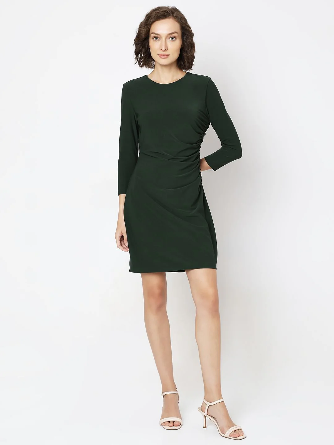 Dark Green Round Neck Mini Dress - Image 5