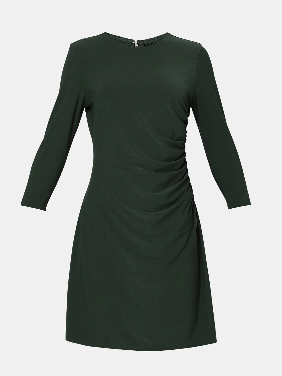 Dark Green Round Neck Mini Dress - Image 7