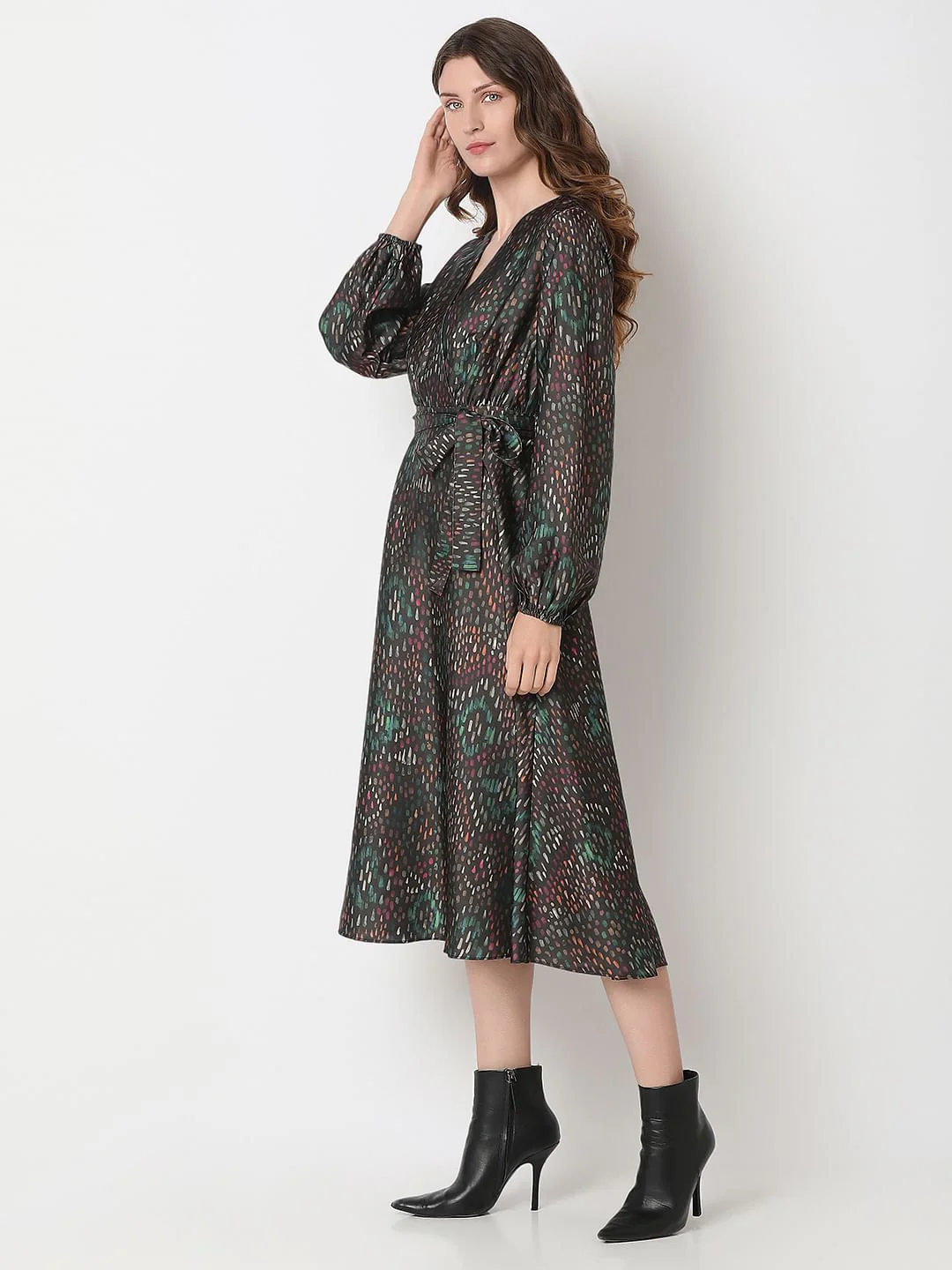 Black Printed Midi Dress - Image 3
