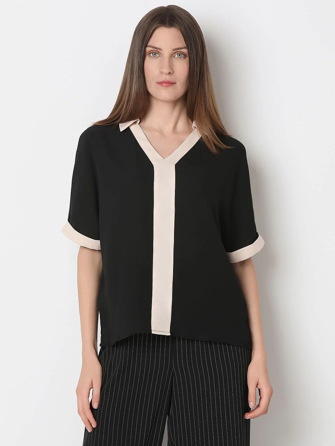 Black Contrast Tape Top - Image 2
