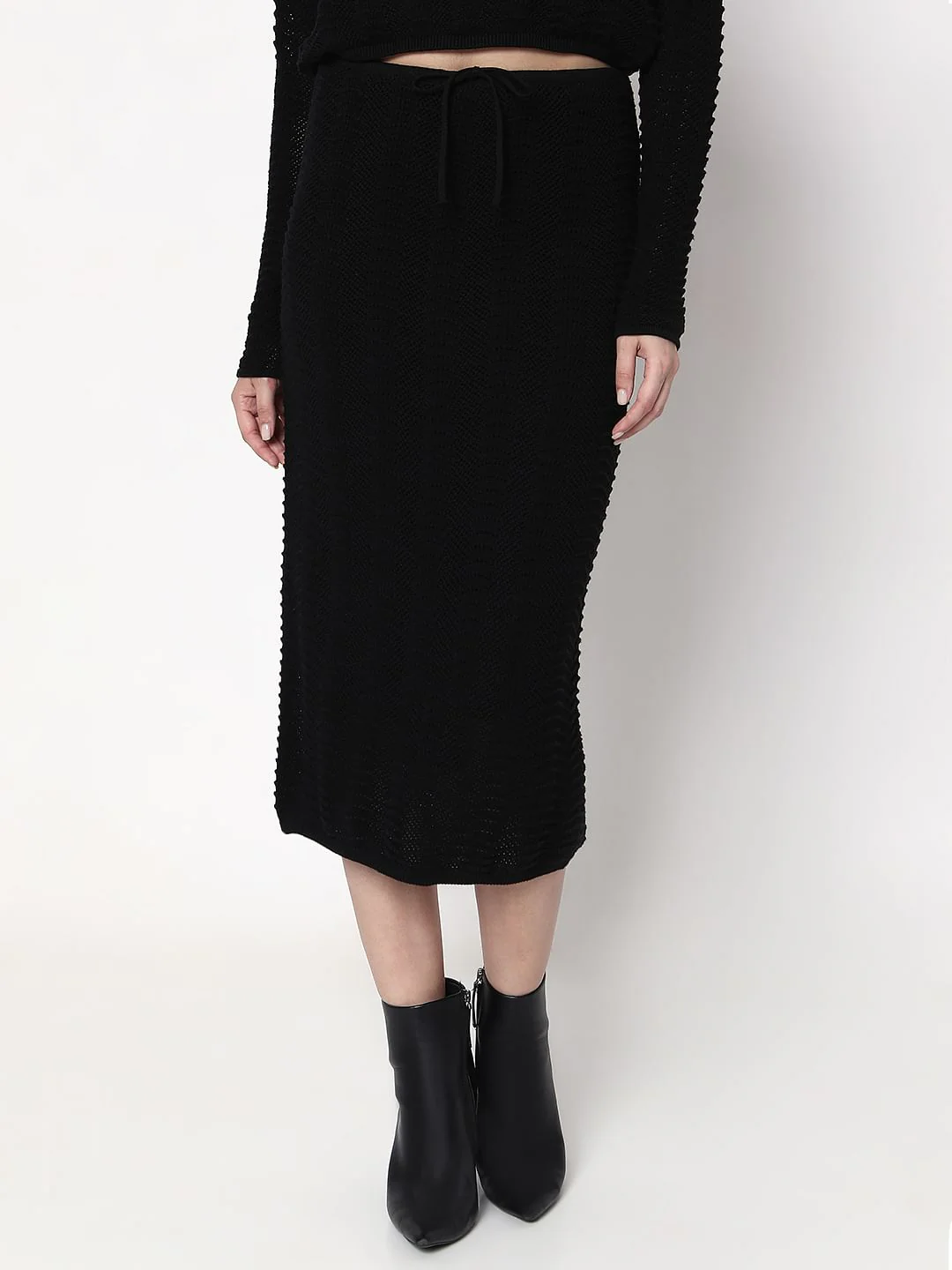 Black Knitted Co-Ord Set Skirt - Image 2