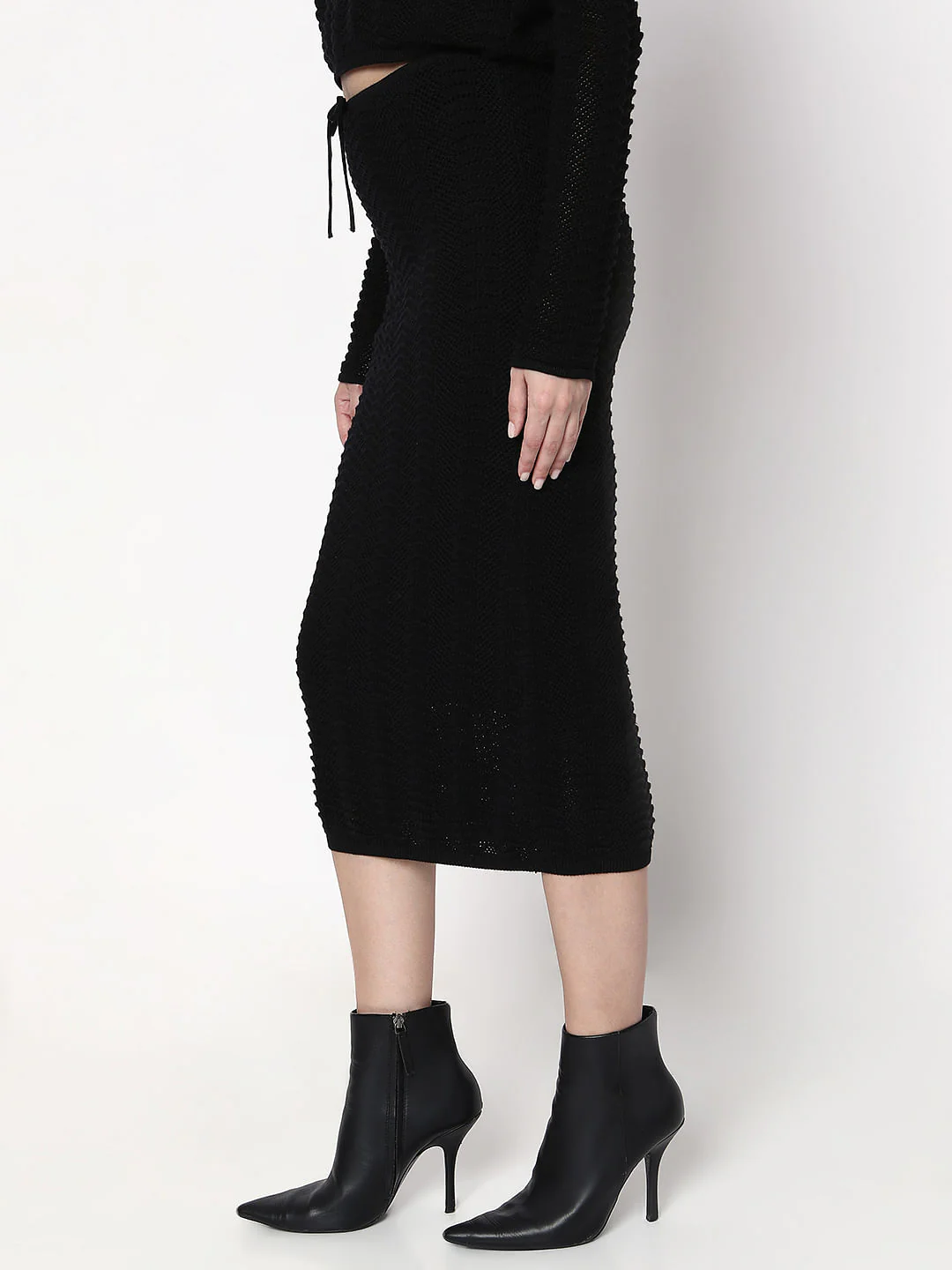 Black Knitted Co-Ord Set Skirt - Image 3