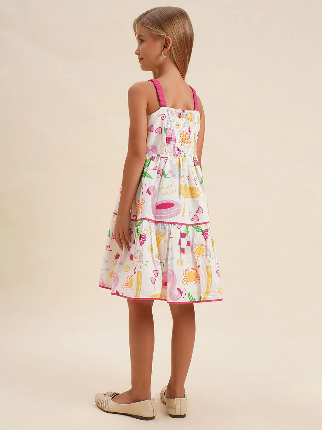Girls White Printed Strappy Dress - Image 3