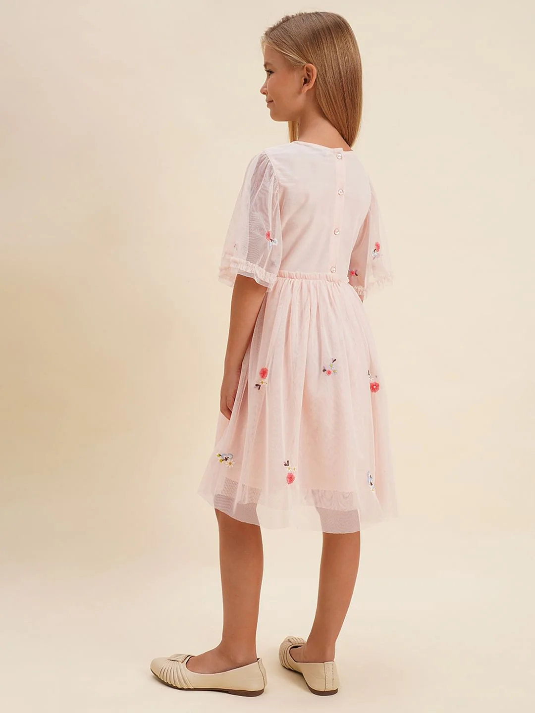 Girls Pink Floral Fit & Flare Dress - Image 3