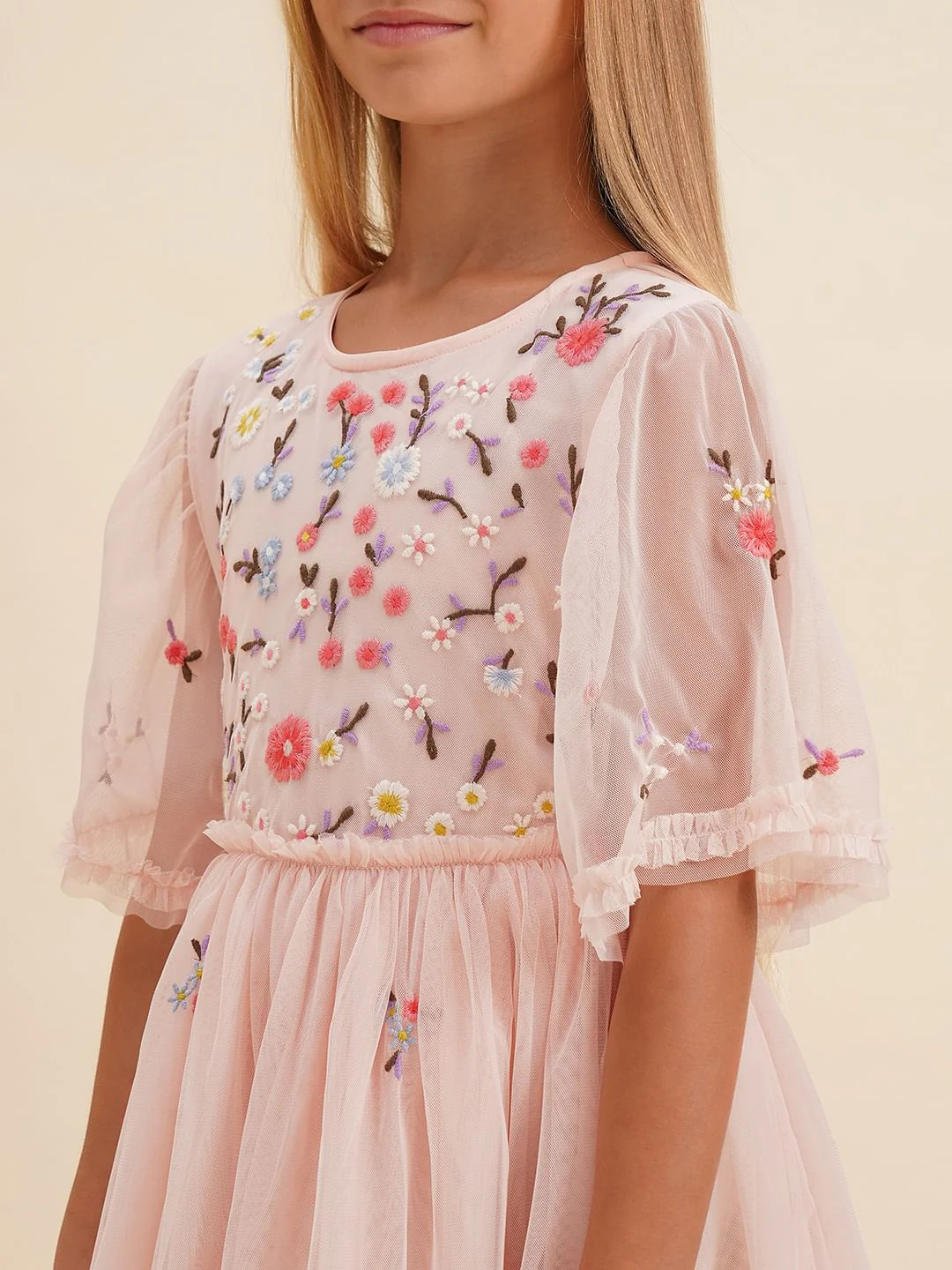 Girls Pink Floral Fit & Flare Dress - Image 4